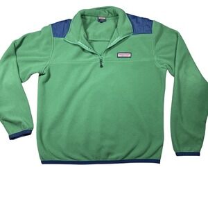 Vineyard Vines Medium Fleece Pullover Mens Green Navy Blue Quarter Zip 100058